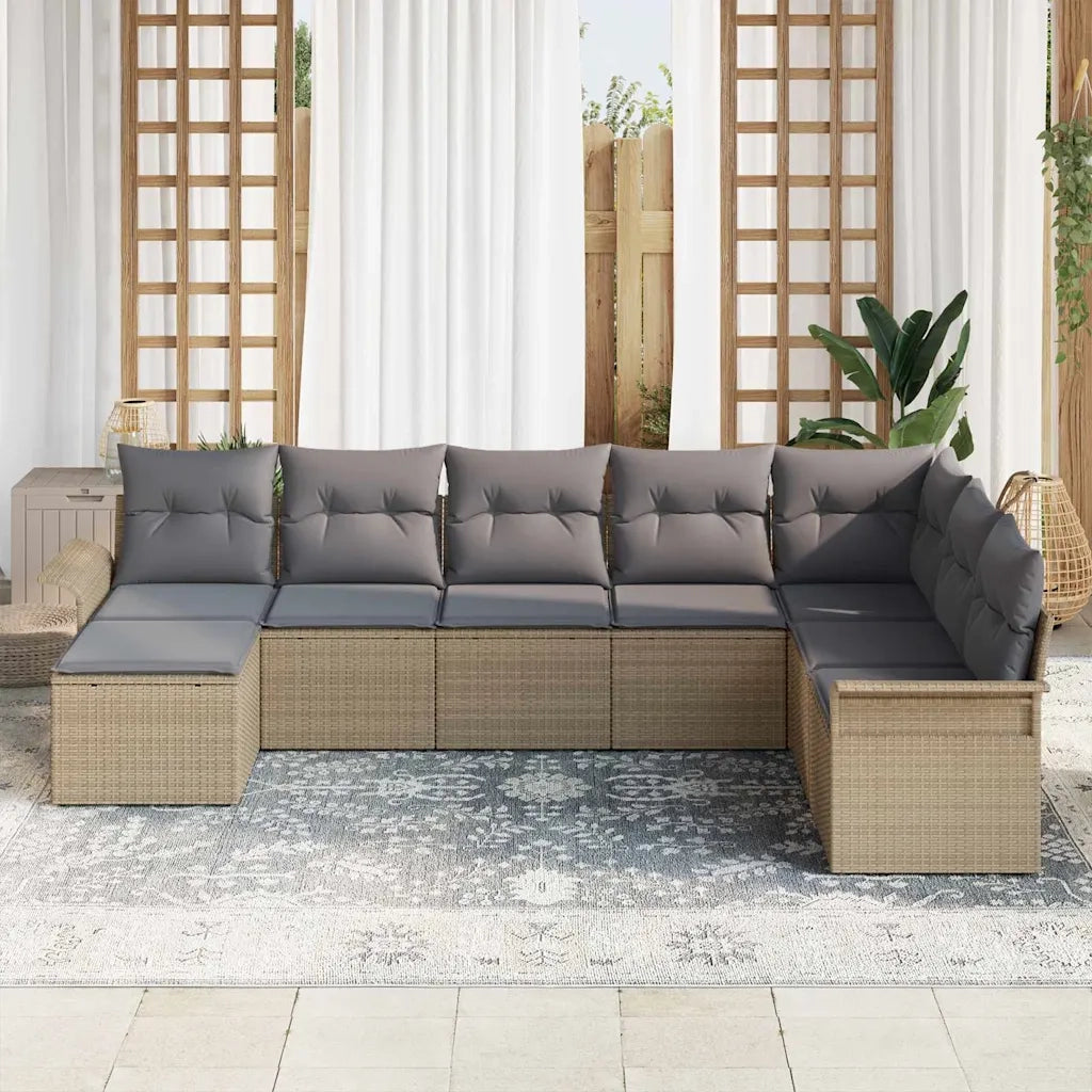 Set Divano da Giardino con cuscino 8 pcs Beige polyrattan