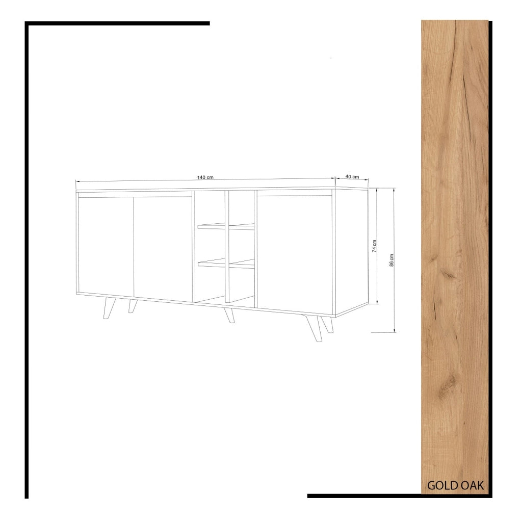 Credenza in legno "Prava" - 140 x 40 x 86 cm - Marrone