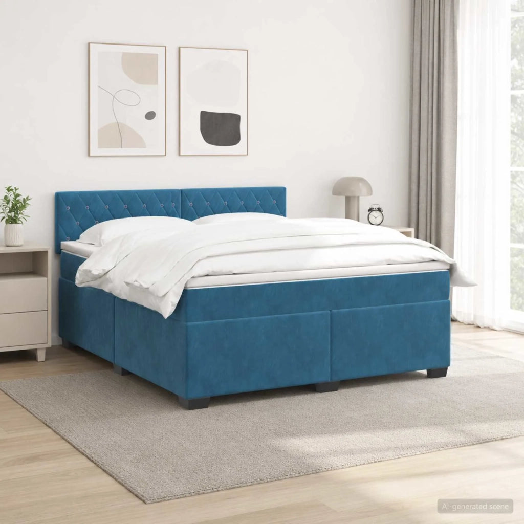 Letto con Box Spring, Materasso e LED Blu 180 x 200 cm Velluto 3452226