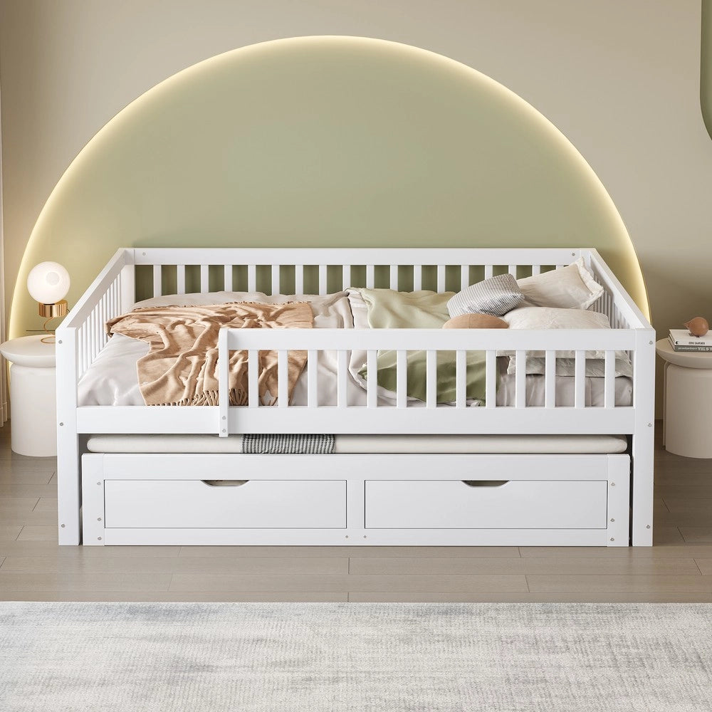 Letto in Legno Massello con 2 Cassetti e Rete a Doghe ¨C MINIMAL ¨C Bianco 140x200