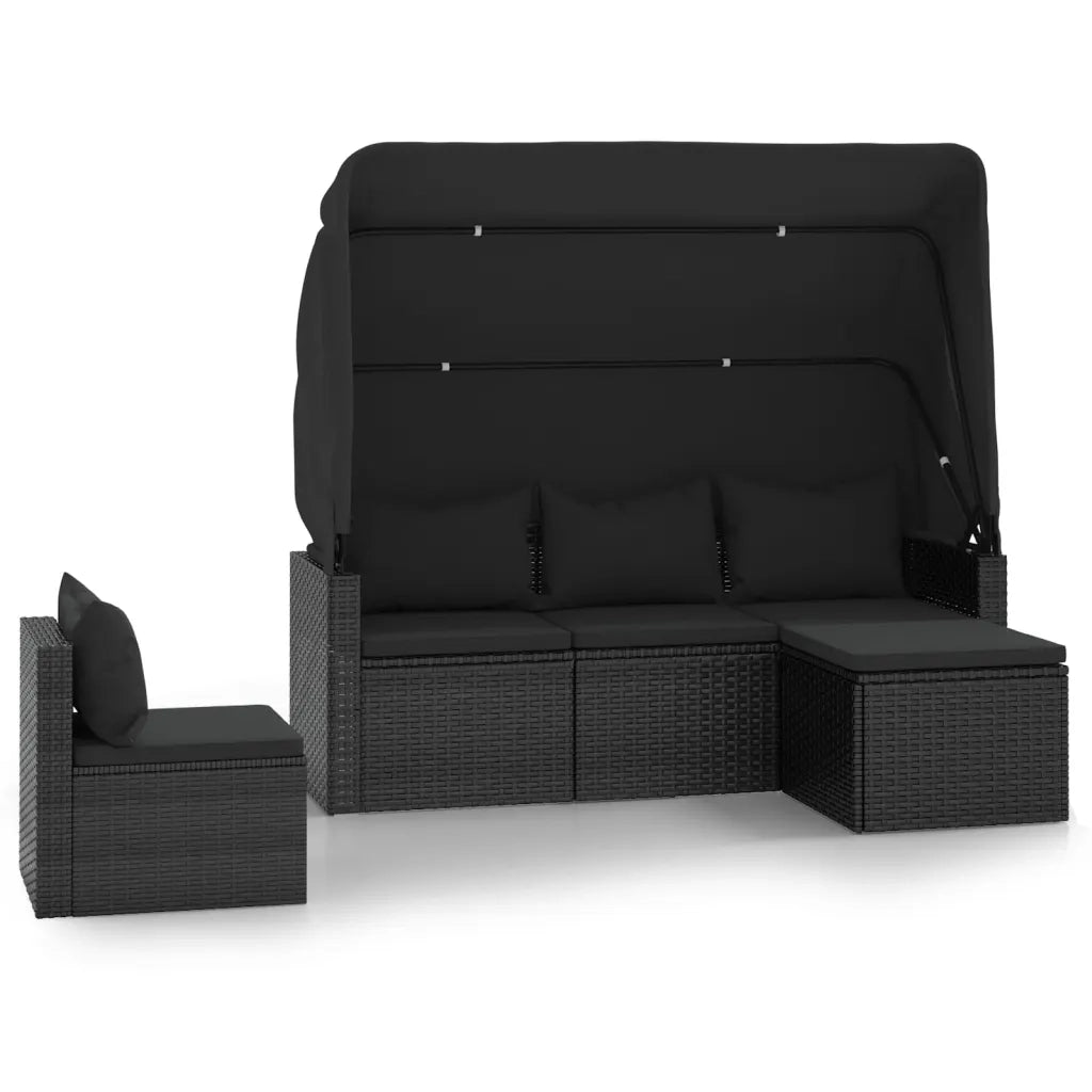 Set Divani da Giardino 4 pz con Cuscini Nero in Polyrattan 3186648