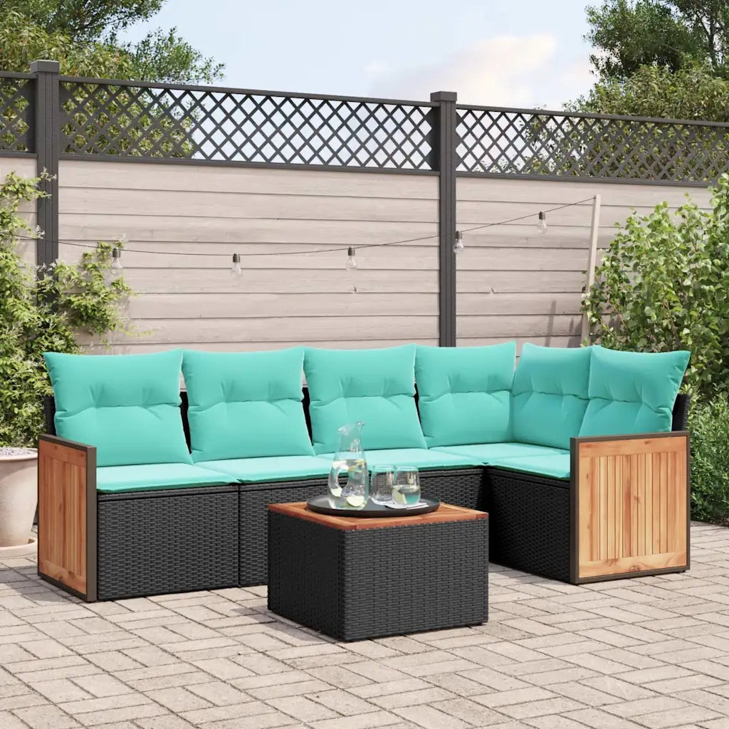 Set Divani da Giardino 6 pz con Cuscini Nero in Polyrattan 3227632