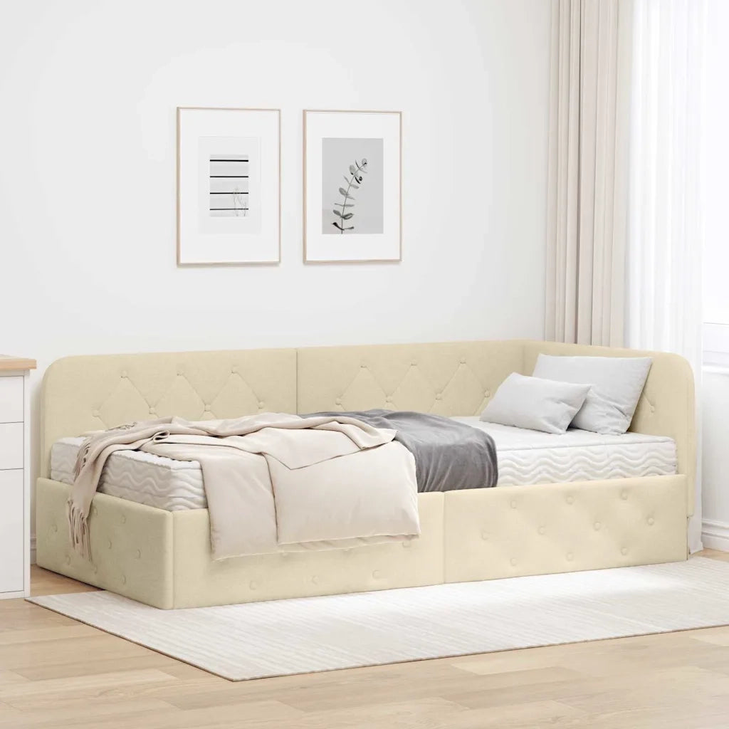 Cornice del letto ad angolo Crema 100 x 200 cm Tessuto