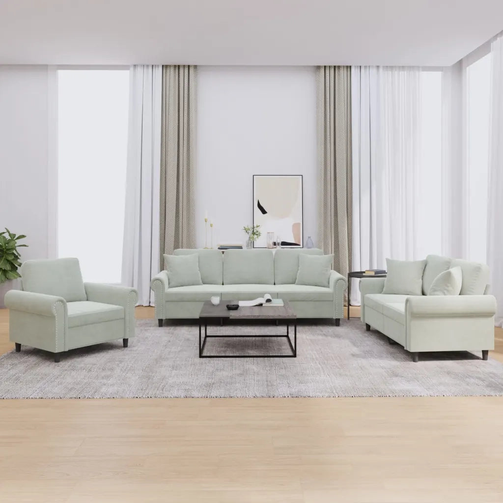 Set di Divani 3 pz con Cuscini Grigio Chiaro in Velluto 3202190