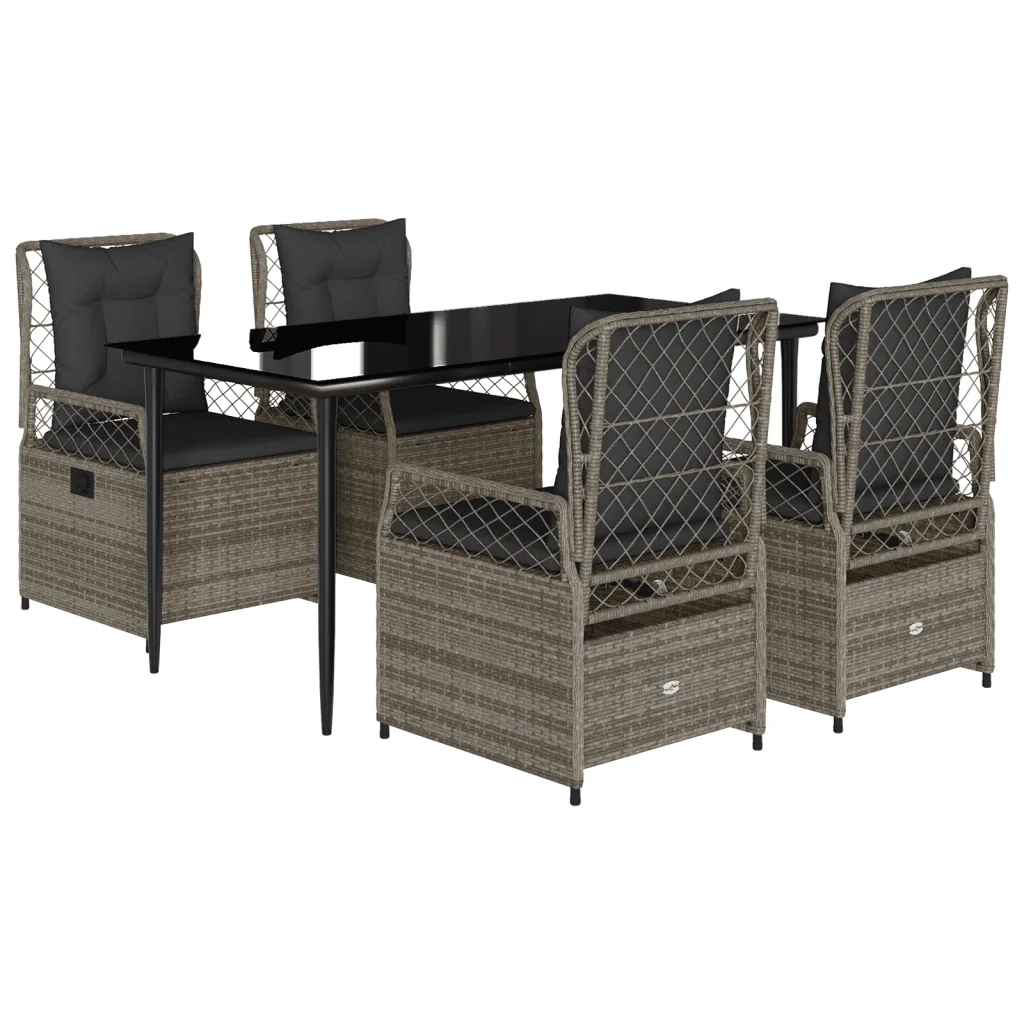 Set da Pranzo da Giardino 5 pz con Cuscini in Polyrattan Grigio 3262988