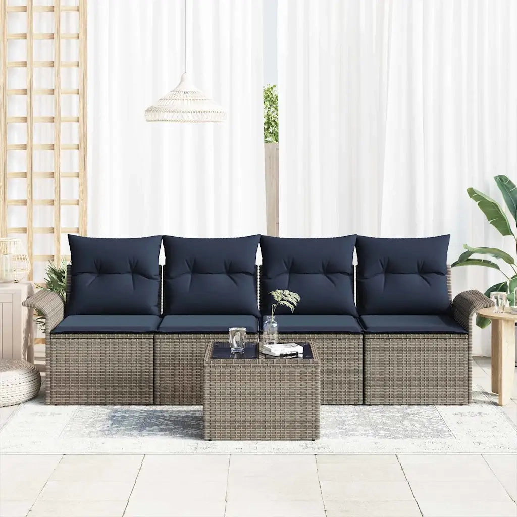 Set Divano da Giardino 5 pcs Grigio e Blu Navy polyrattan 3353904