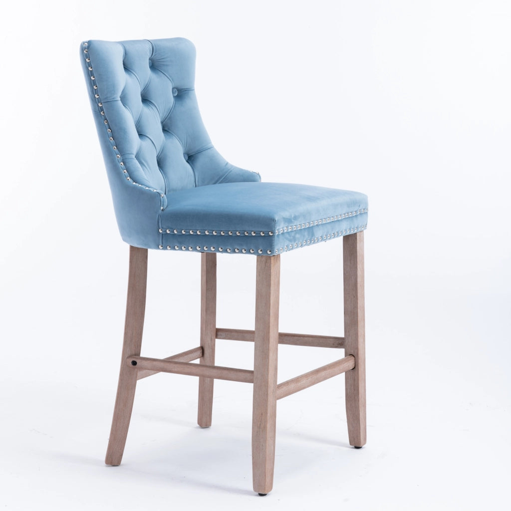 Sgabelli da Bar in Velluto con Gambe in Legno ¨C MINIMAL ¨C Set 2 Pezzi, Azzurro Chiaro