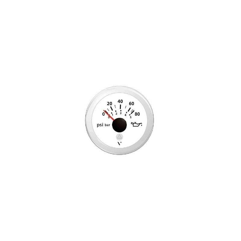 MANOMETRO OLIO 25 BAR INVERT.BIANCO OIL PRESSURE BLACK MAX 5 BAR 12/24V