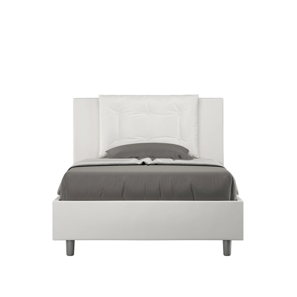 BS COM Letto una piazza e mezza con rete imbottito 120x200 similpelle bianco