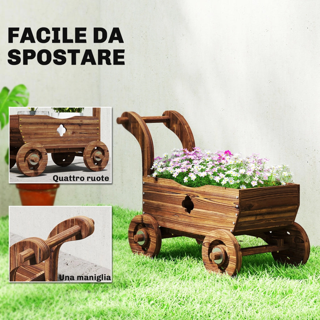 Fioriera Carretto Legno ¨C Xylo ¨C 4 Ruote 68x38x52cm Marrone