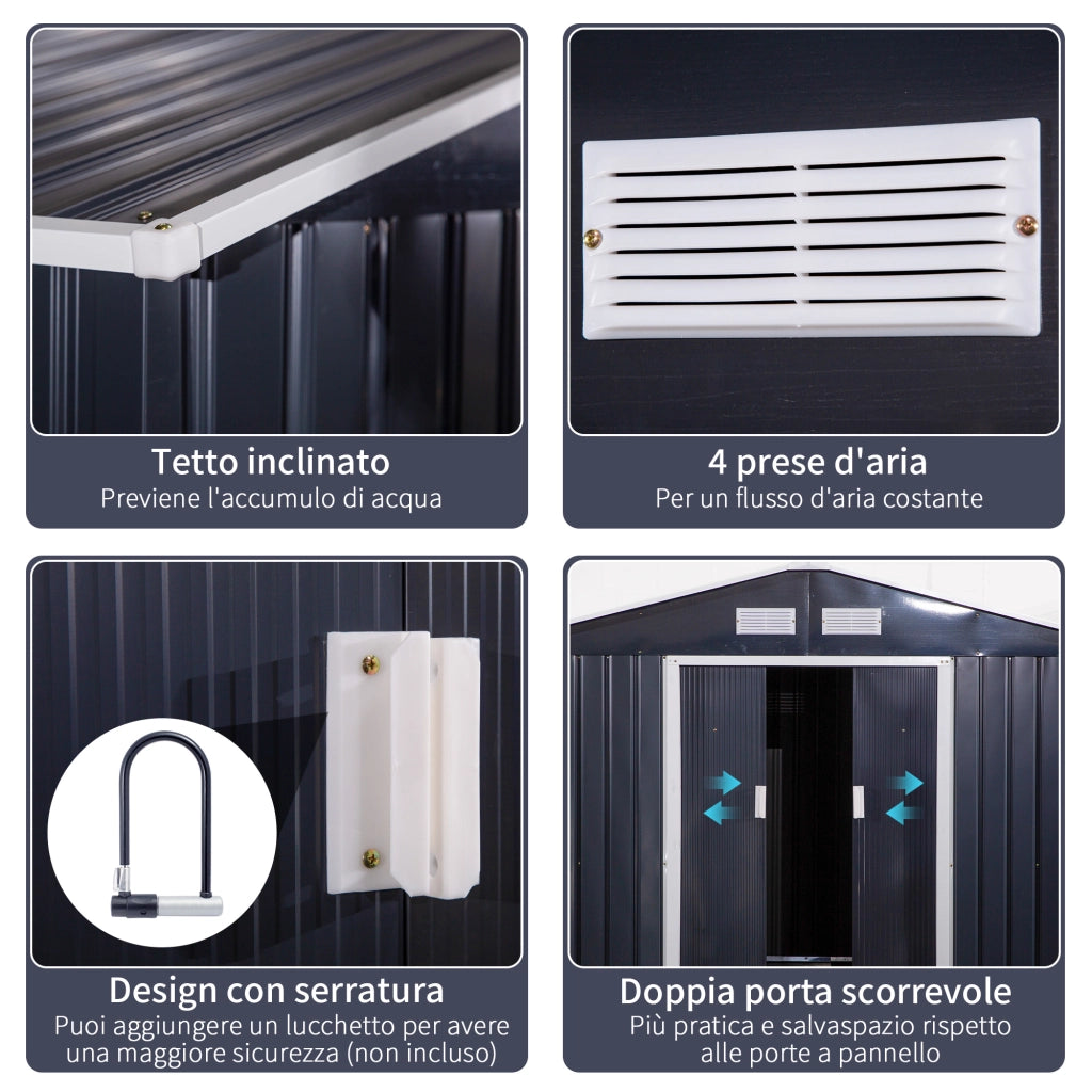 EasyComfort Casetta da Giardino con 2 Porte Scorrevoli e 4 Prese d'Aria, in Acciaio, 322x277x192 cm, Grigio