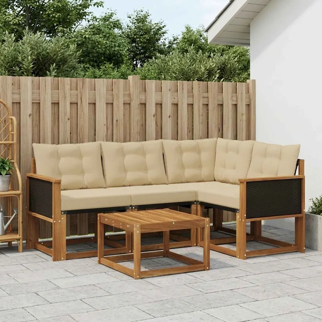 Set di divani da esterno con cuscino 5 pcs Naturale e Beige 3381929