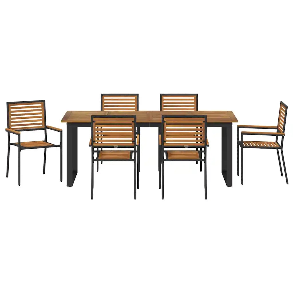 Set da Pranzo per Giardino 7 pcs Nero Legno di Acacia Massello