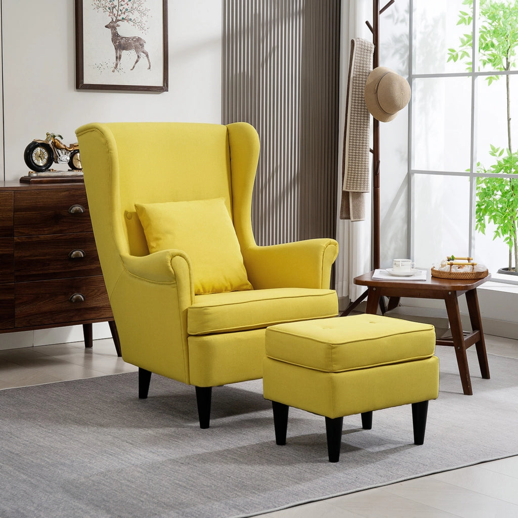 Poltrona Reclinabile con Poggiapiedi ¨C Zephmum ¨C Tessuto Giallo 75x83x104