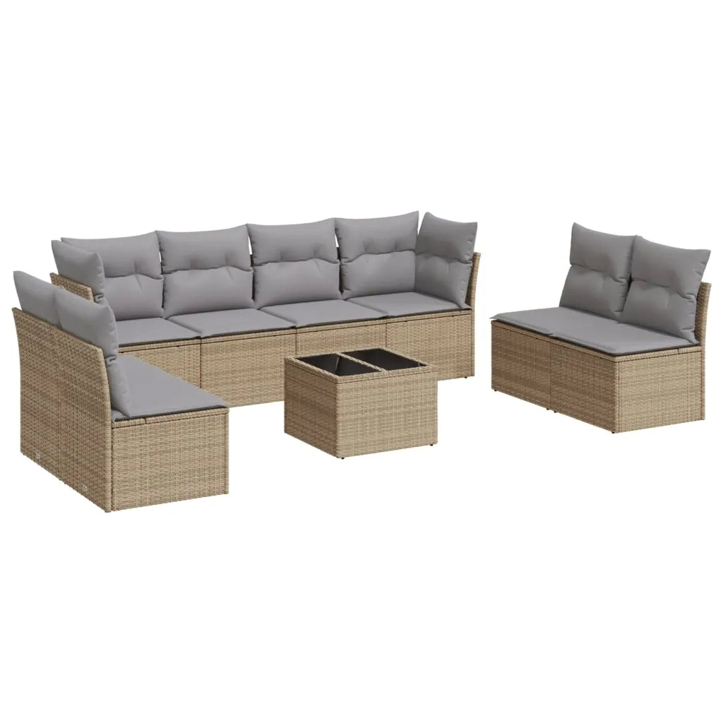Set Divano da Giardino 9 pz con Cuscini Beige in Polyrattan 3249298