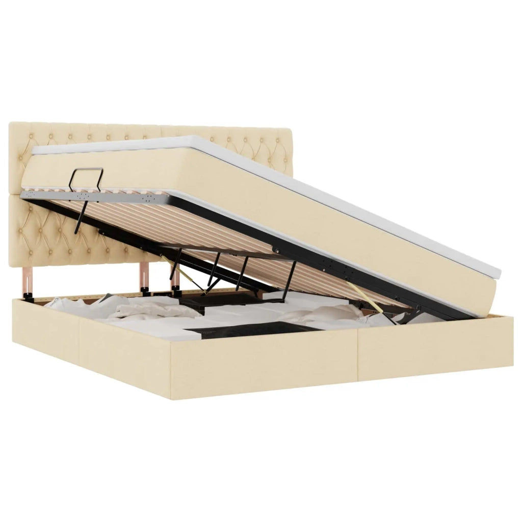 Letto con contenitore e materasso Crema 160 x 200 cm Poliestere