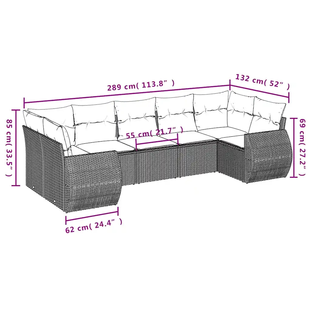 Set Divani da Giardino 7pz con Cuscini Grigio Chiaro Polyrattan 3221791