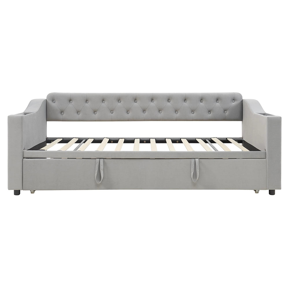 Divano letto - Xylo - 90/180x190 cm braccioli USB velluto grigio