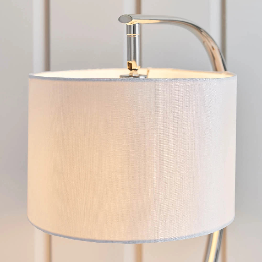 Lampada tavolo arco nichel, paralume bianco E14 Endon