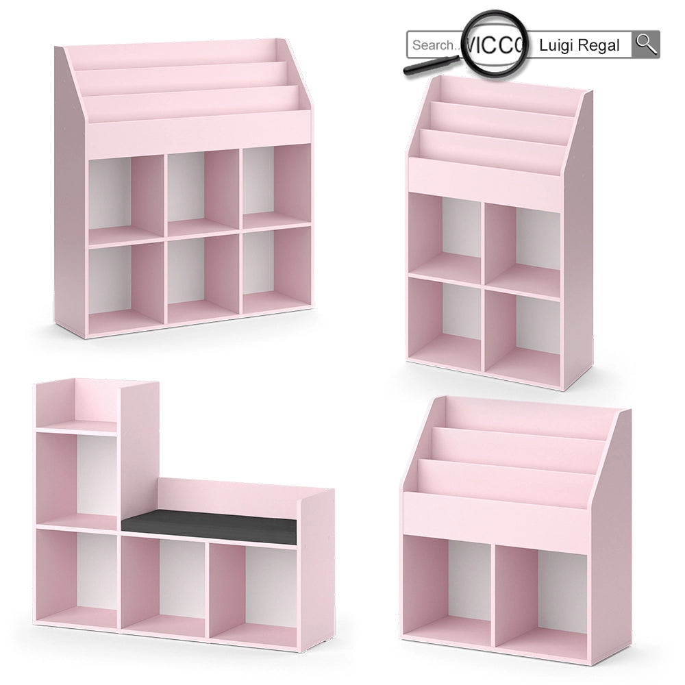 Vicco Libreria bambini rosa 107.2 x 114.2 cm con 6 scatole pieghevoli (grigie)