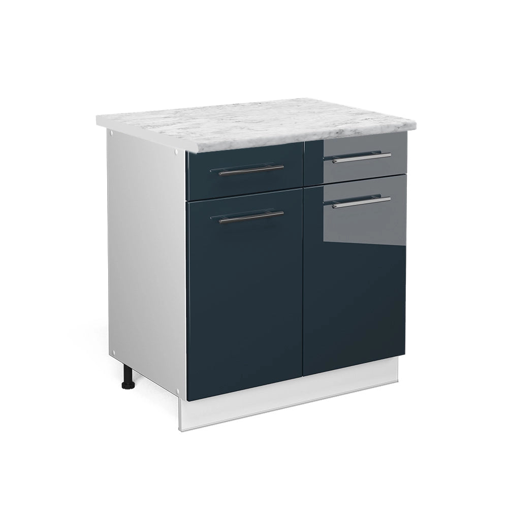 Mobiletto base per cucina Fame-Line Blu scuro lucido/Bianco 80 cm, PL Marmo Vicco