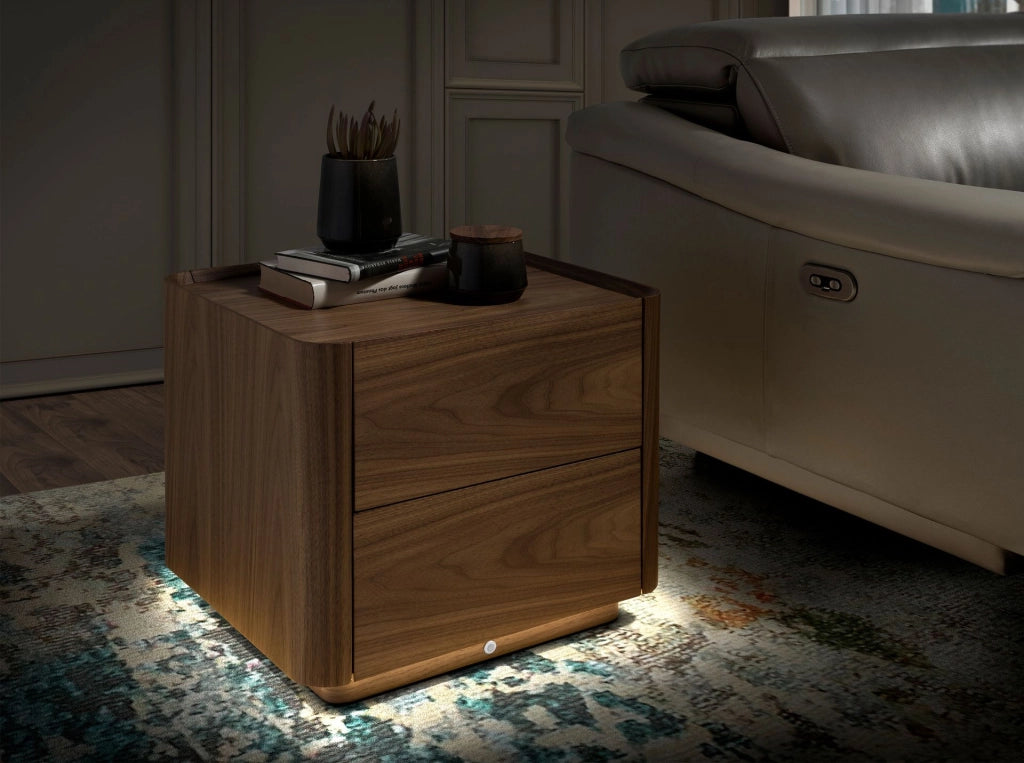 Comodino in noce con illuminazione