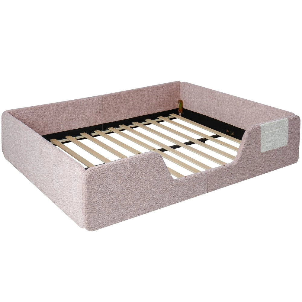 Letto Imbottito in Velluto Rosa 140x190 ¨C Xylo ¨C con Sponde Rimovibili e Tasca