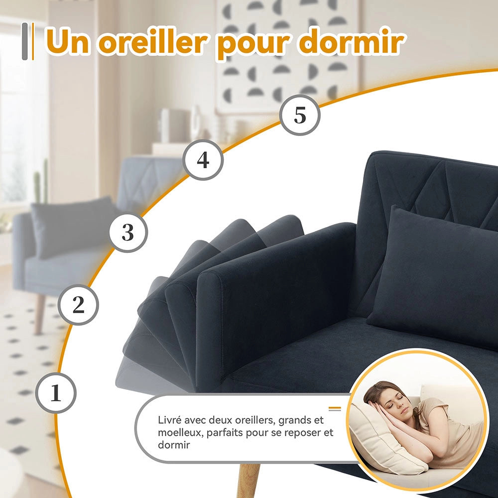 Divano 2 posti - Xylo - velluto, letto convertibile, multifunzione