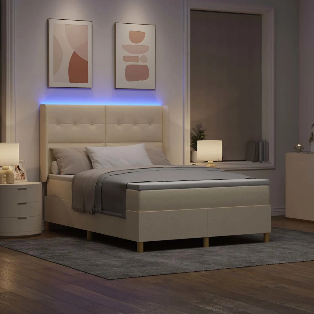 Letto a molle con materasso Crema 140 x 190 cm Tessuto