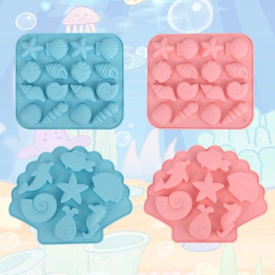Stampi in Silicone - 4 Stampa - Tema Marittimo - Blu/Rosso - 2 Dimensioni - Materiale Sicuro - 17,8 x 15,8 cm / 17,5 x 14 cm - Forme per Cottura