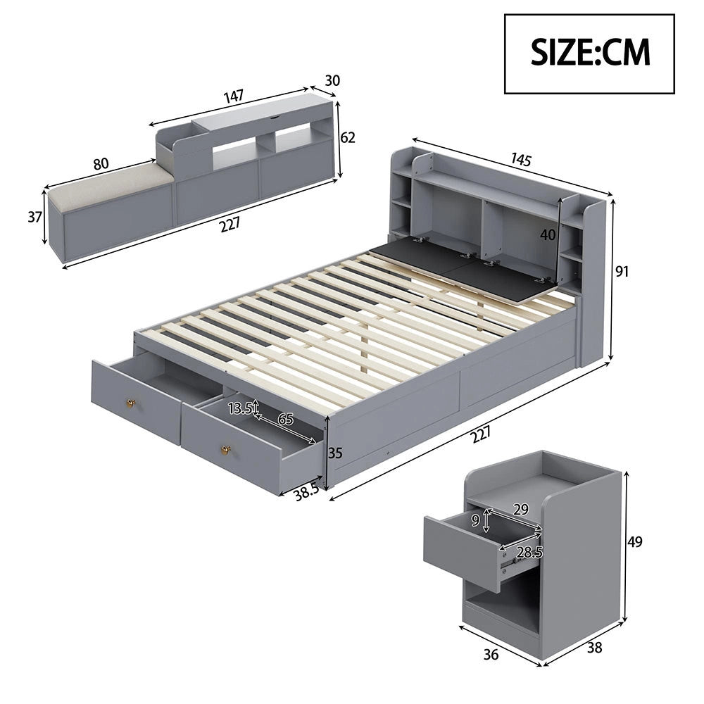 Letto combinato - Xylo - 140x200 cm contenitore grigio