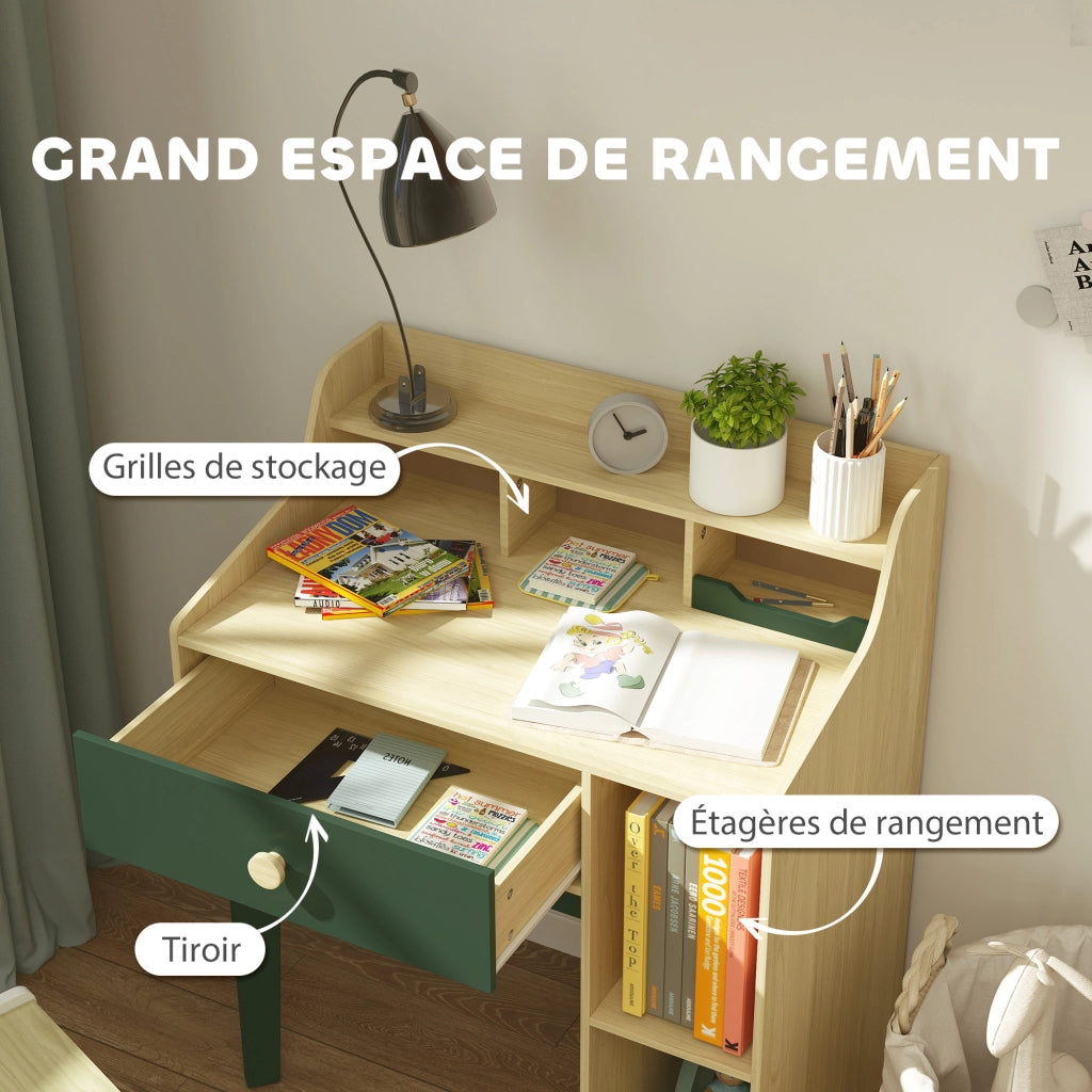 Scrivania per bambini con sedia, scaffale e cassetto ¨C Minimal ¨C verde