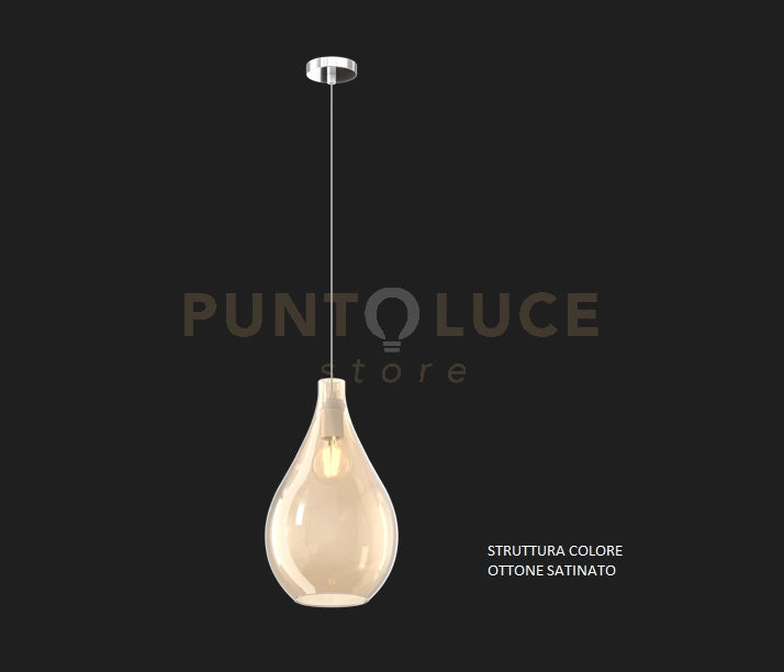 SOSPENSIONE OTTONE SAT. 1 LUCE VETRO MEDIO AMBRA 1193OS-SM-AM