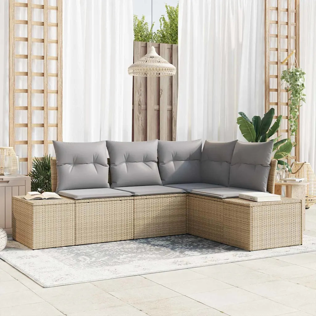 Set Divano da Giardino 4 pcs Beige e Grigio Chiaro polyrattan 3355709