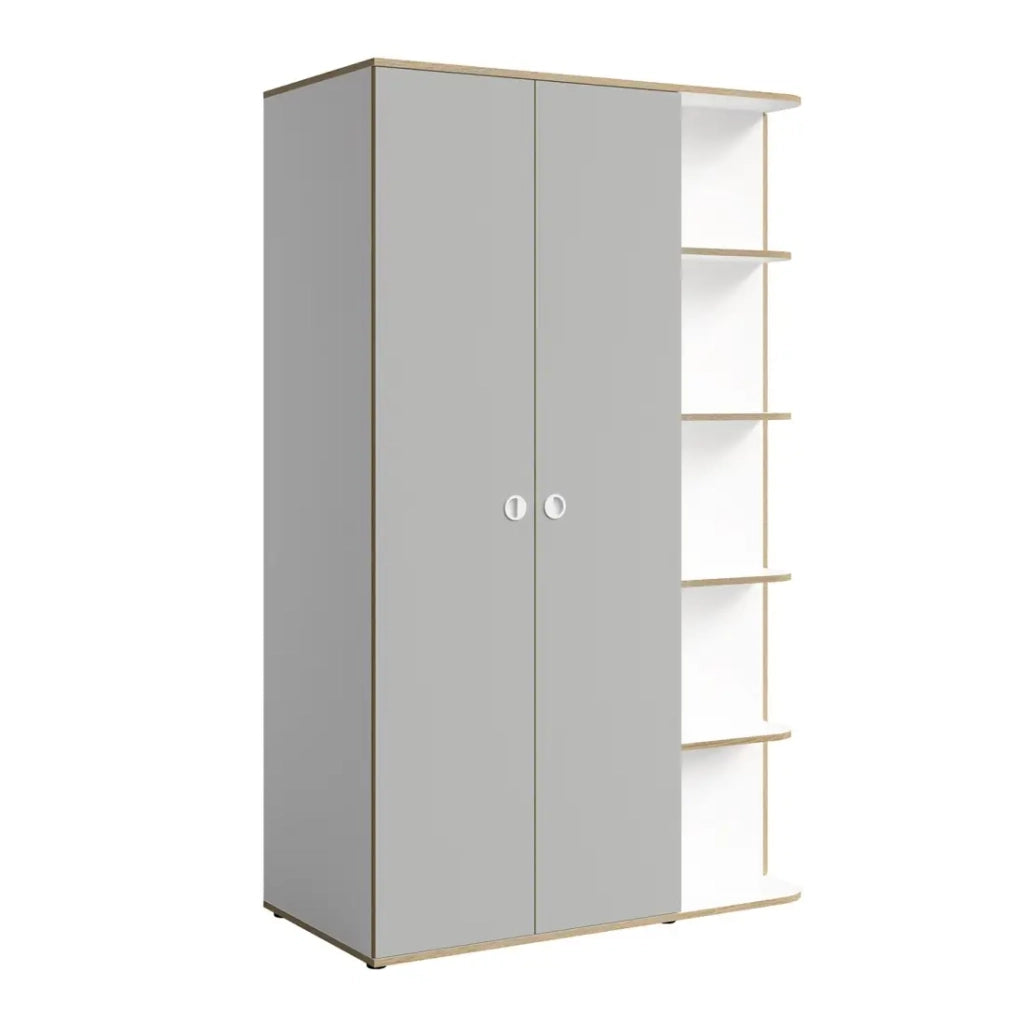 Armadio bambino ELYO – 3 porte + libreria frontale – Grigio & quercia