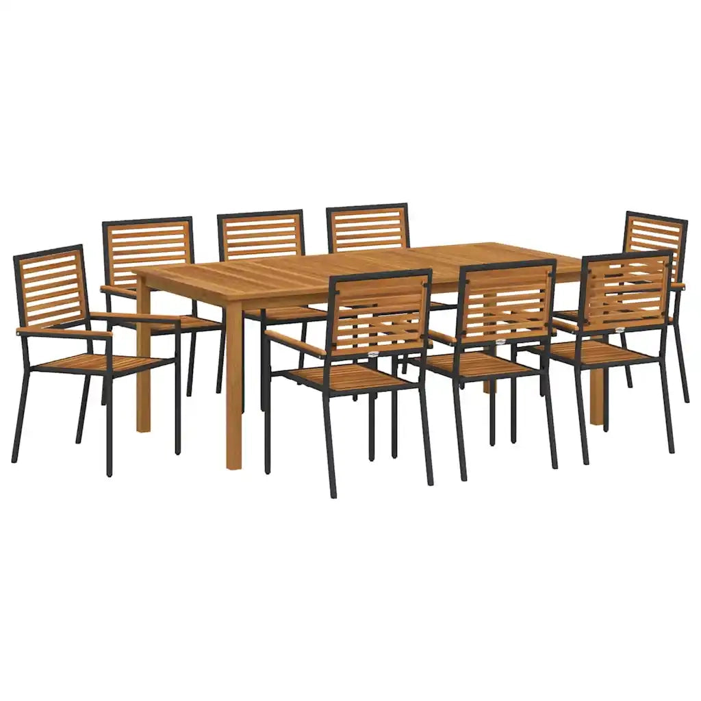 Set da Pranzo per Giardino 9 pcs Nero Legno di Acacia Massello