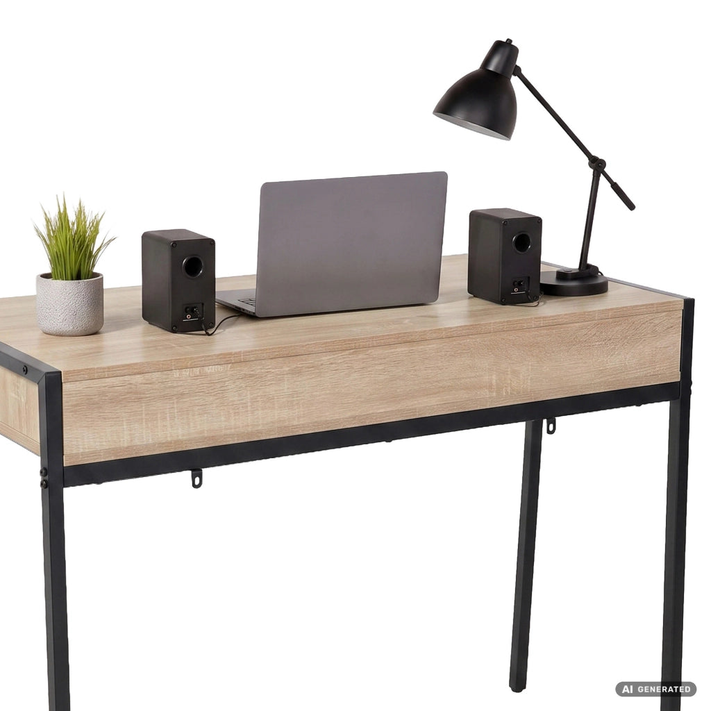 Scrivania industriale per computer Rovere Sonoma ZENTIA 100 cm 2 cassetti gambe nere