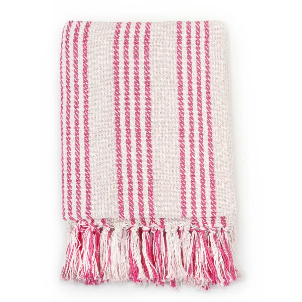 Copriletto in Cotone a Righe 125x150 cm Rosa e Bianco 245324