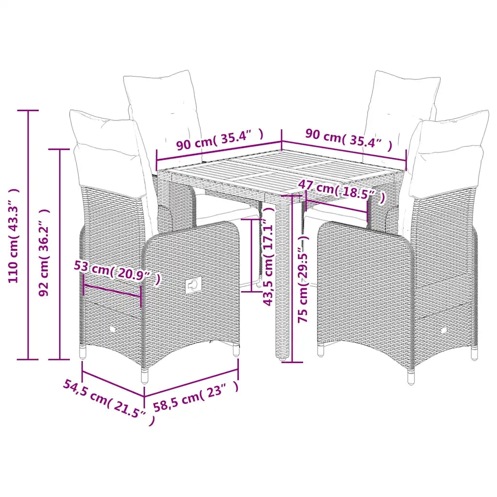 Set Bistrò da Giardino 5 pz con Cuscini in Polyrattan Grigio 3277158