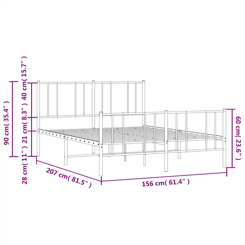 Letto matrimoniale | Letto per adulti | Giroletto con Testiera e Pediera Metallo Nero 150x200 cm