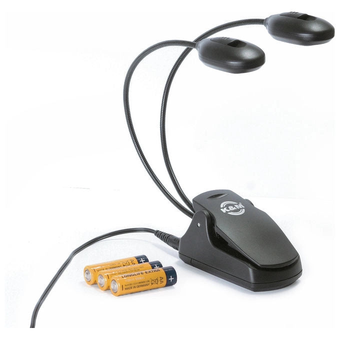 König and Meyer 12270-000-55 Lampada Leggio Doppia con 2 Bracci LED Alimentazione a Batteria o Alimentatore Esterno colore Nero