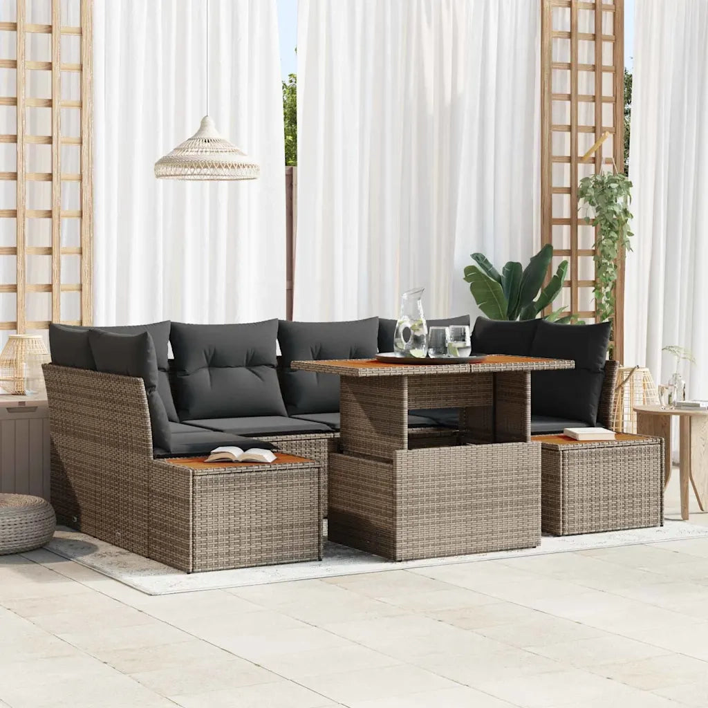Set da Pranzo per Giardino con cuscino 9 pcs Grigio e Marrone