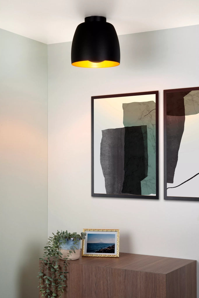 Plafoniera loft Nolan nera interno oro E27 40W Lucide