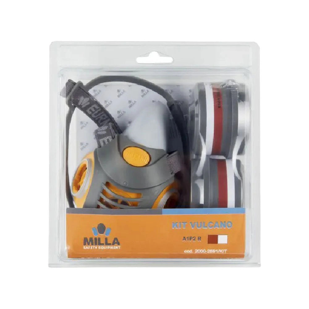 MASCHERA RESPIRATORIA BIFILTRO 'VULCANO' IN KIT con coppia filtri ABEK1P3  - MILLA