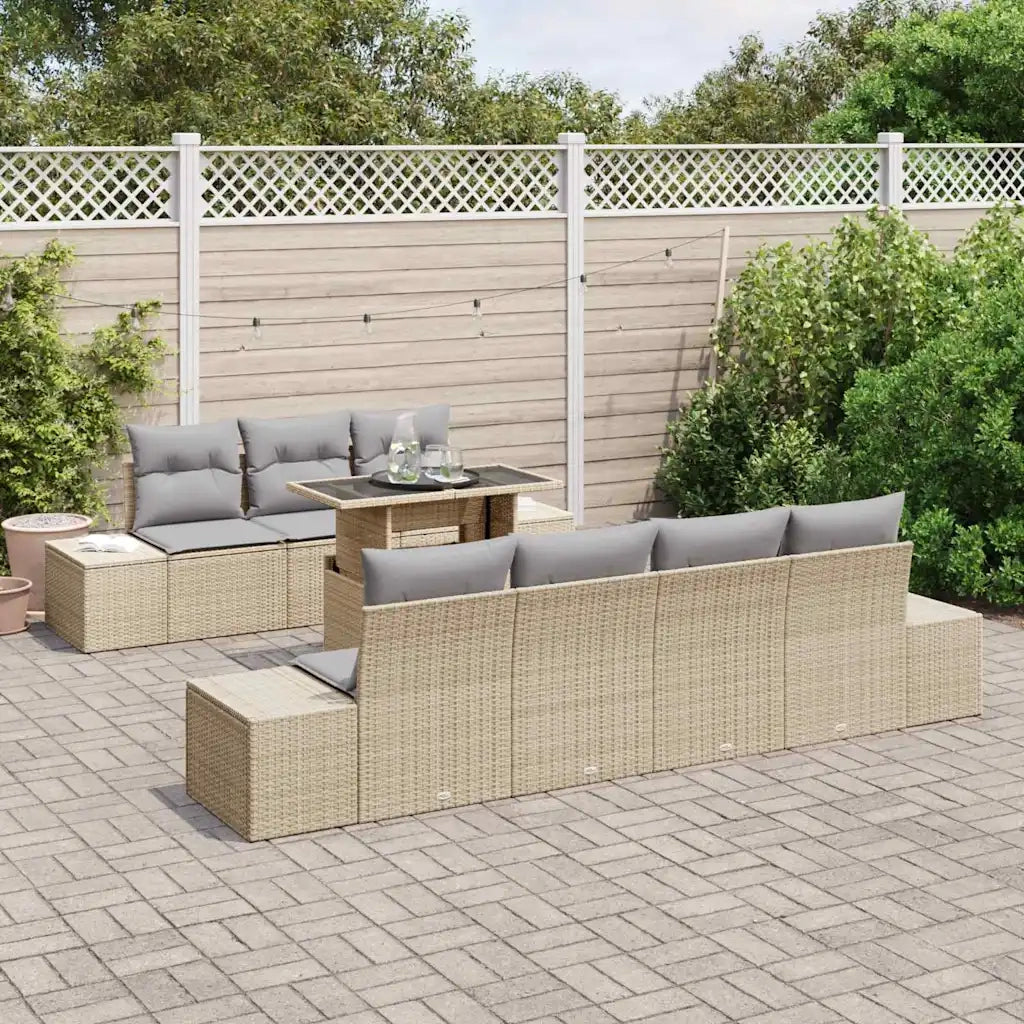Set Divano da Giardino con cuscino 8 pcs Beige e Grigio Chiaro 3357863