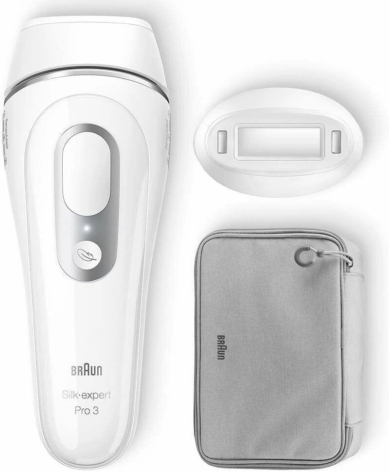 Braun IPLPL3020 Silk-expert Pro 3 Epilatore a Luce Pulsata Donna Tecnologia SkinPro SensoAdapt Fino a 100 Impulsi al Minuto Custodia Inclusa colore Bianco Argento