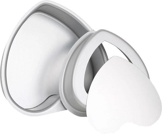 Set di Muffin in Forma di Cuore - Antiriscio - 2 Pezzi - Argento - Alluminio Anodizzato - 20/25 cm