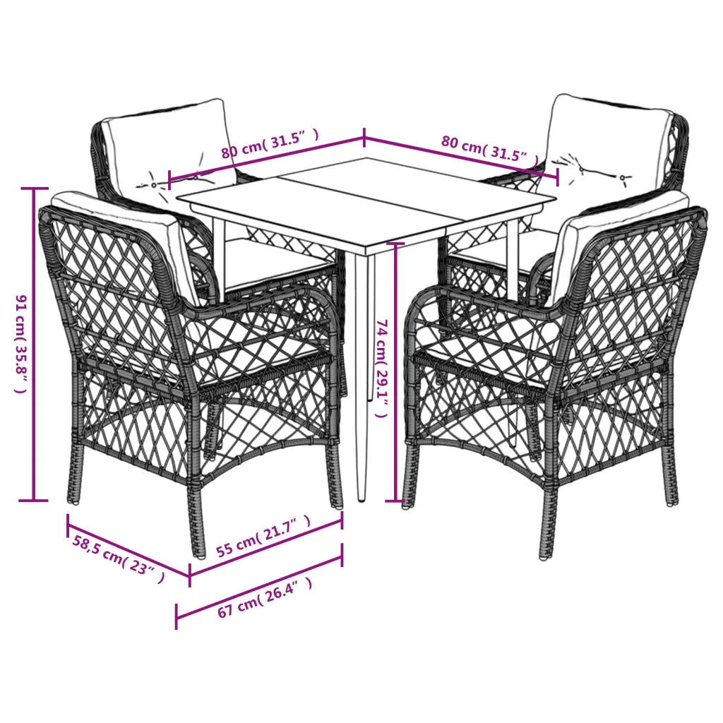 Set Pranzo da Giardino 5pz con Cuscini Grigio Chiaro Polyrattan 3212167
