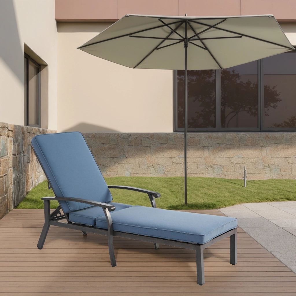 Chaise Longue da Esterno ¨C MINIMAL ¨C Alluminio, Cuscino Blu, Reclinabile