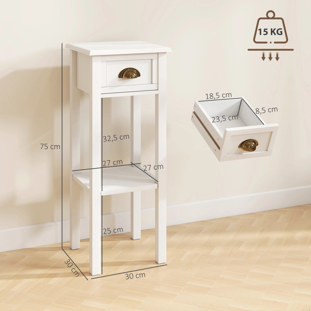 Comodino con Cassetto e Ripiano ¨C Xylo ¨C Bianco 30x30x75 cm Set 2 Pezzi
